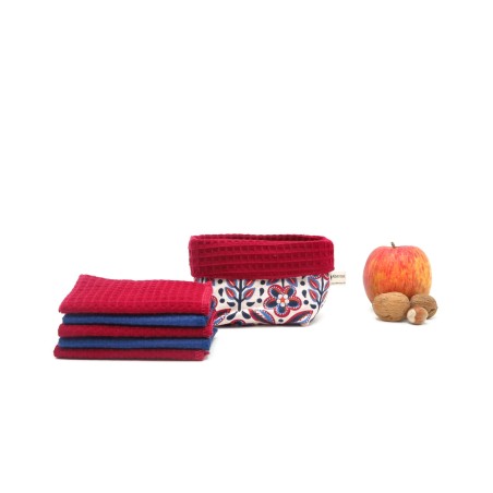 Essuie-tout lavable - x 5 avec panier de rangement